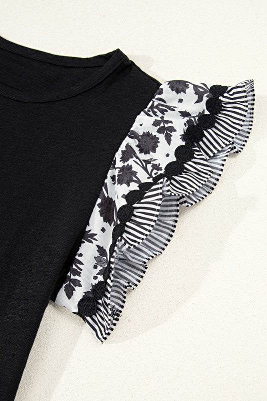 Cotton Floral Striped Wavy Flutter Sleeve Blouse - Shop Style & More | Fresh Looks, Everyday Deals & Free Shipping