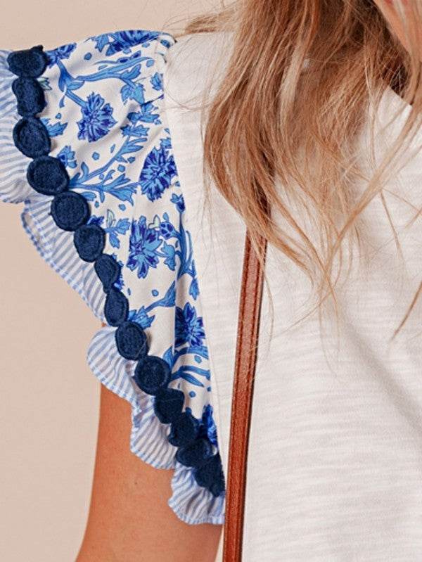 Cotton Floral Striped Wavy Flutter Sleeve Blouse - Shop Style & More | Fresh Looks, Everyday Deals & Free Shipping