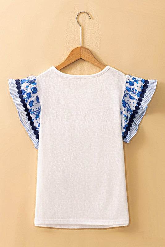 Cotton Floral Striped Wavy Flutter Sleeve Blouse - Shop Style & More | Fresh Looks, Everyday Deals & Free Shipping
