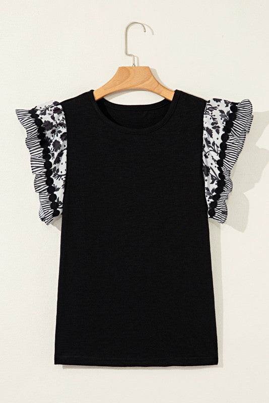 Cotton Floral Striped Wavy Flutter Sleeve Blouse - Shop Style & More | Fresh Looks, Everyday Deals & Free Shipping