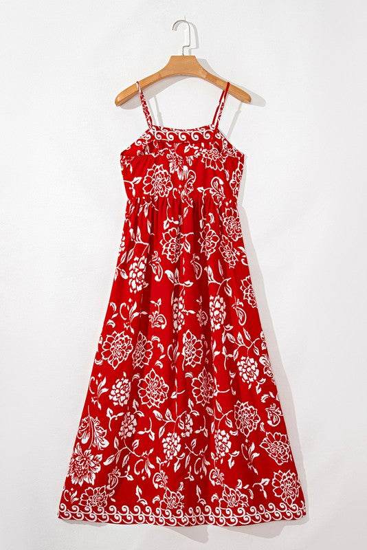 Red Floral Spaghetti Strap Empire Waist Maxi Dress - Shop Style & More | Fresh Looks, Everyday Deals & Free Shipping