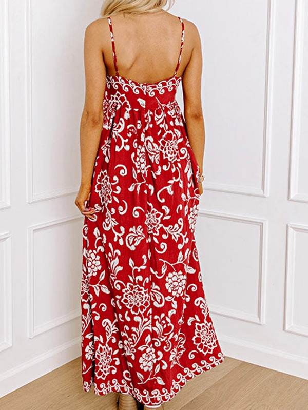 Red Floral Spaghetti Strap Empire Waist Maxi Dress - Shop Style & More | Fresh Looks, Everyday Deals & Free Shipping