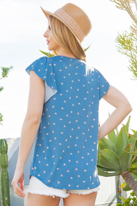 Ditsy Floral Flutter Sleeve Jersey Top - Shop Style & More | Fresh Looks, Everyday Deals & Free Shipping