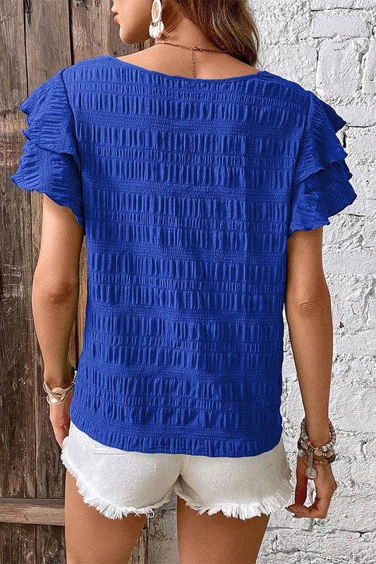 Textured Ruffled Sleeve Round Neck Top - Shop Style & More | Fresh Looks, Everyday Deals & Free Shipping