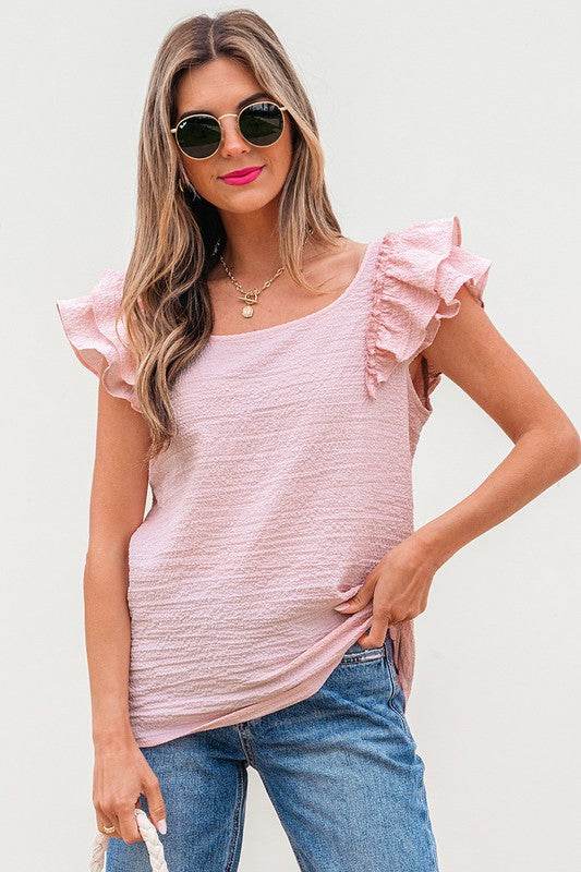 Textured Bow Knot Frilled Butterfly Sleeve Blouse - Shop Style & More | Fresh Looks, Everyday Deals & Free Shipping