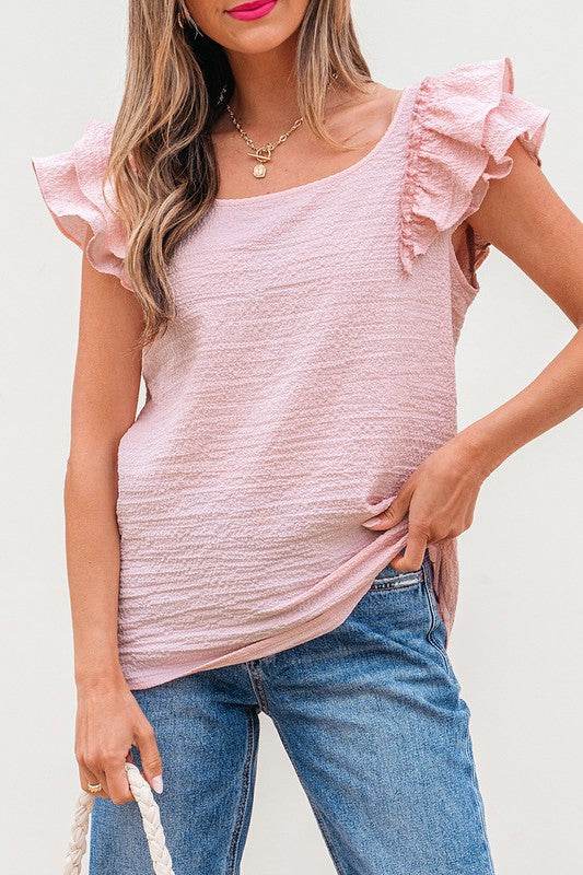 Textured Bow Knot Frilled Butterfly Sleeve Blouse - Shop Style & More | Fresh Looks, Everyday Deals & Free Shipping