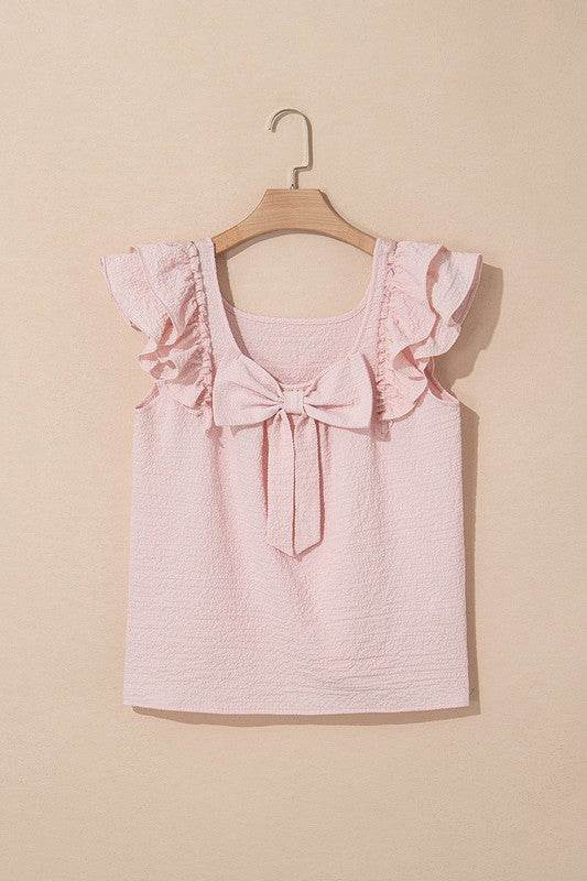 Textured Bow Knot Frilled Butterfly Sleeve Blouse - Shop Style & More | Fresh Looks, Everyday Deals & Free Shipping