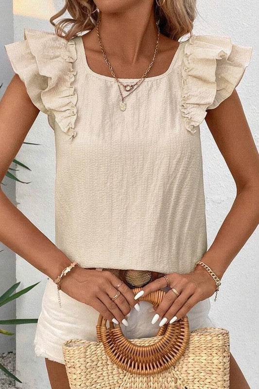 Textured Bow Knot Frilled Butterfly Sleeve Blouse - Shop Style & More | Fresh Looks, Everyday Deals & Free Shipping