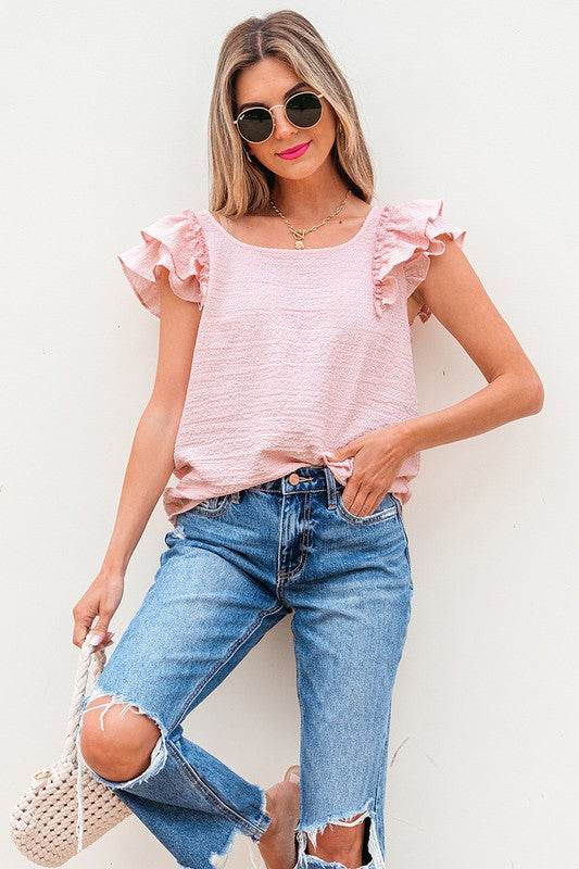 Textured Bow Knot Frilled Butterfly Sleeve Blouse - Shop Style & More | Fresh Looks, Everyday Deals & Free Shipping