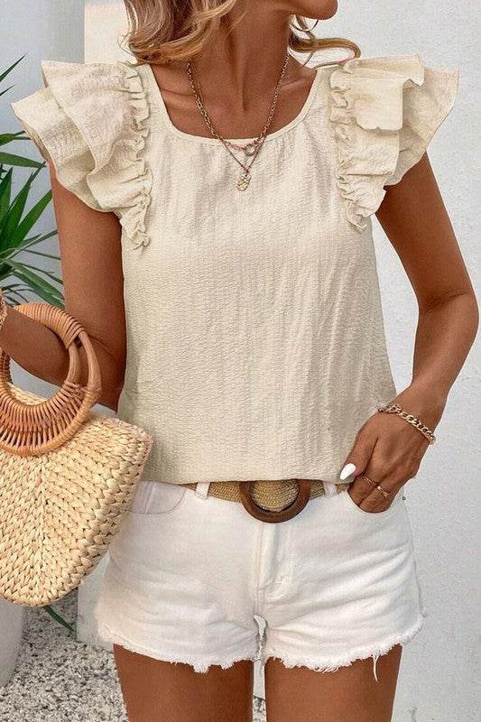 Textured Bow Knot Frilled Butterfly Sleeve Blouse - Shop Style & More | Fresh Looks, Everyday Deals & Free Shipping