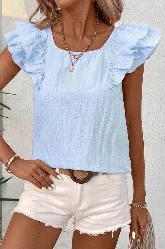 Textured Bow Knot Frilled Butterfly Sleeve Blouse - Shop Style & More | Fresh Looks, Everyday Deals & Free Shipping