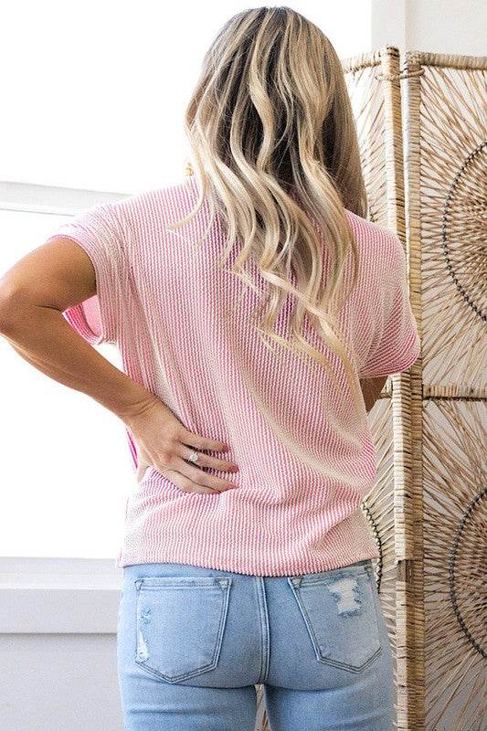 Corded Knit Color Block Pocketed Crew Neck T Shirt - Shop Style & More | Fresh Looks, Everyday Deals & Free Shipping