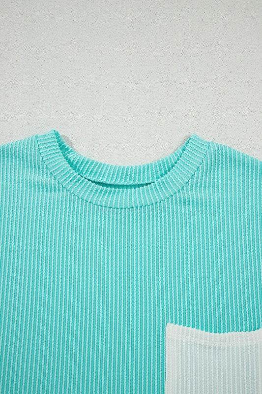 Corded Knit Color Block Pocketed Crew Neck T Shirt - Shop Style & More | Fresh Looks, Everyday Deals & Free Shipping
