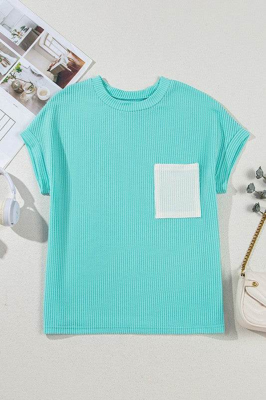 Corded Knit Color Block Pocketed Crew Neck T Shirt - Shop Style & More | Fresh Looks, Everyday Deals & Free Shipping