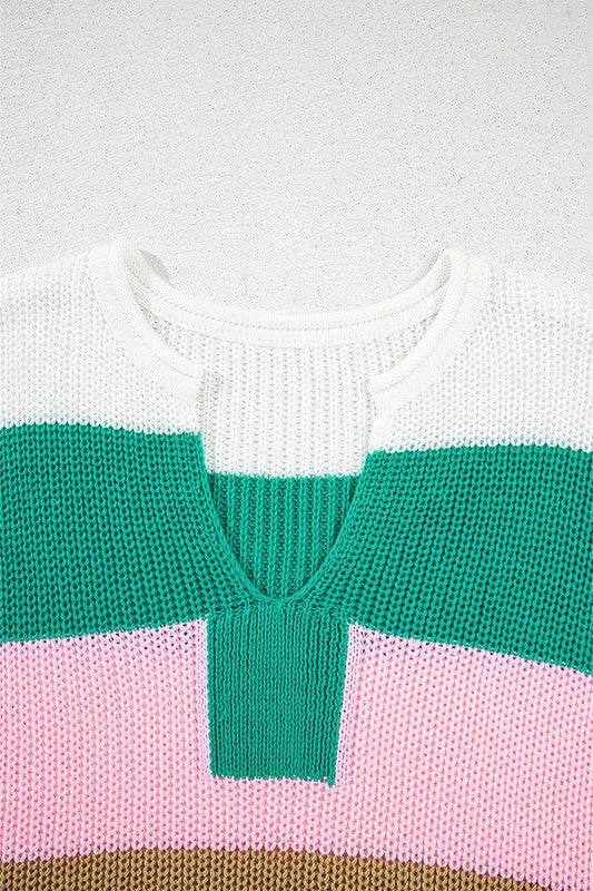 Multicolour Color Block V Neck Sweater T Shirt - Shop Style & More | Fresh Looks, Everyday Deals & Free Shipping