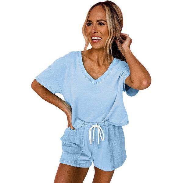 Drop Shoulder Tee Patchwork Drawstring Shorts Set - Shop Style & More | Fresh Looks, Everyday Deals & Free Shipping