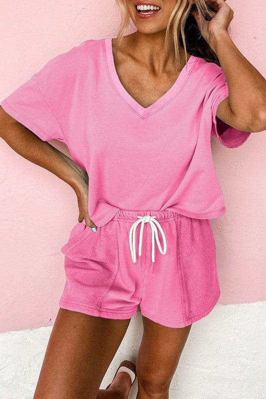 Drop Shoulder Tee Patchwork Drawstring Shorts Set - Shop Style & More | Fresh Looks, Everyday Deals & Free Shipping