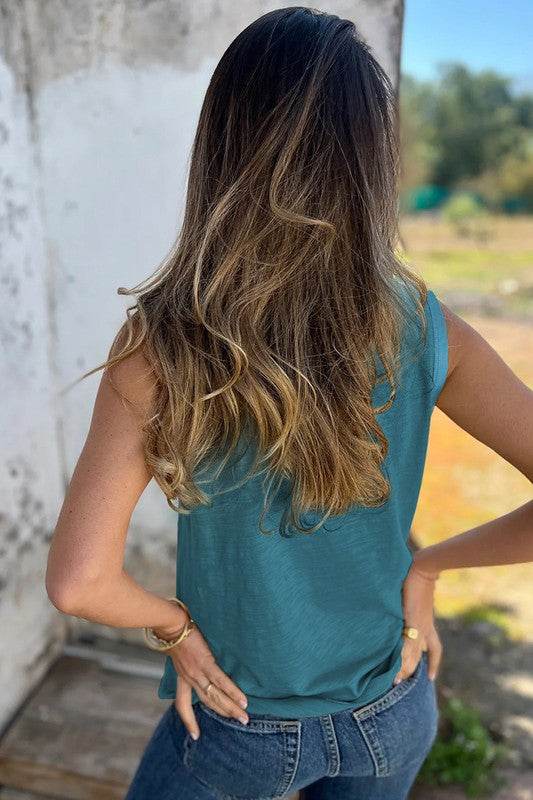 Tan Metallic Sheen Edge Scoop Neck Tank Top - Shop Style & More | Fresh Looks, Everyday Deals & Free Shipping