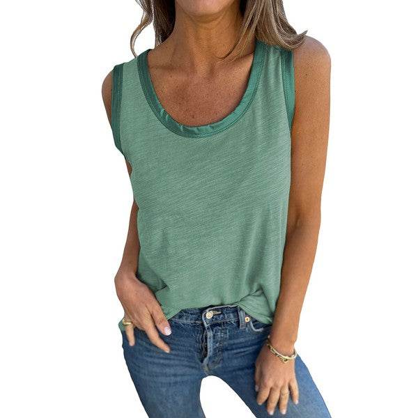 Tan Metallic Sheen Edge Scoop Neck Tank Top - Shop Style & More | Fresh Looks, Everyday Deals & Free Shipping