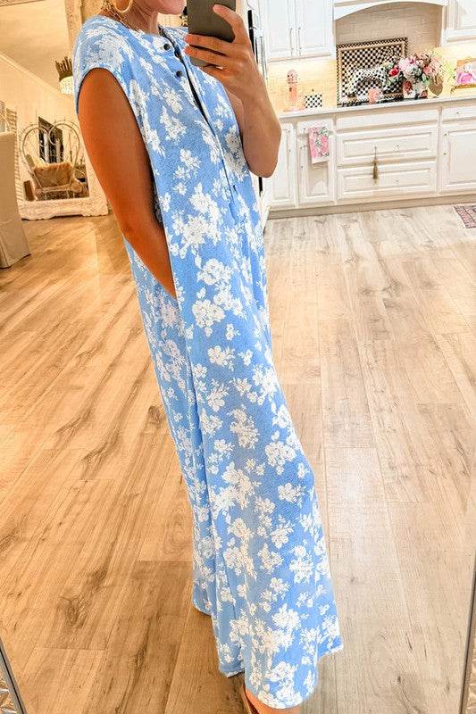 Floral Print Wide Leg Relaxed Sleeveless Jumpsuit - Shop Style & More | Fresh Looks, Everyday Deals & Free Shipping