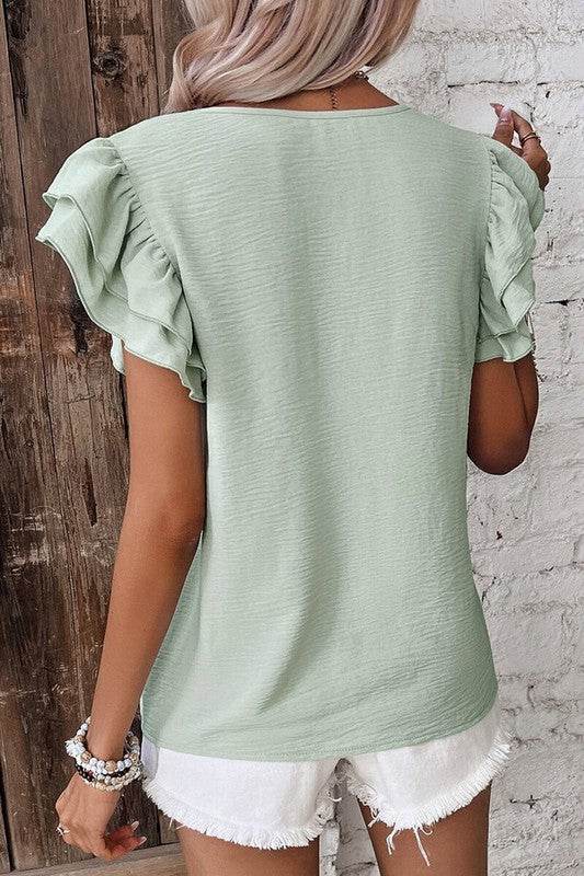 Solid Color Ruffled Short Sleeve Casual Blouse - Shop Style & More | Fresh Looks, Everyday Deals & Free Shipping