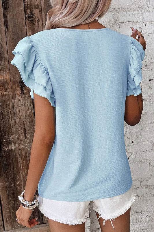 Solid Color Ruffled Short Sleeve Casual Blouse - Shop Style & More | Fresh Looks, Everyday Deals & Free Shipping