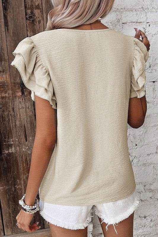 Solid Color Ruffled Short Sleeve Casual Blouse - Shop Style & More | Fresh Looks, Everyday Deals & Free Shipping