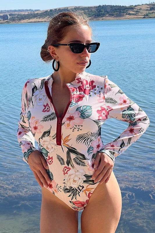 Pink Floral Zip Long Sleeve UPF50 Rash Guard - Shop Style & More | Fresh Looks, Everyday Deals & Free Shipping
