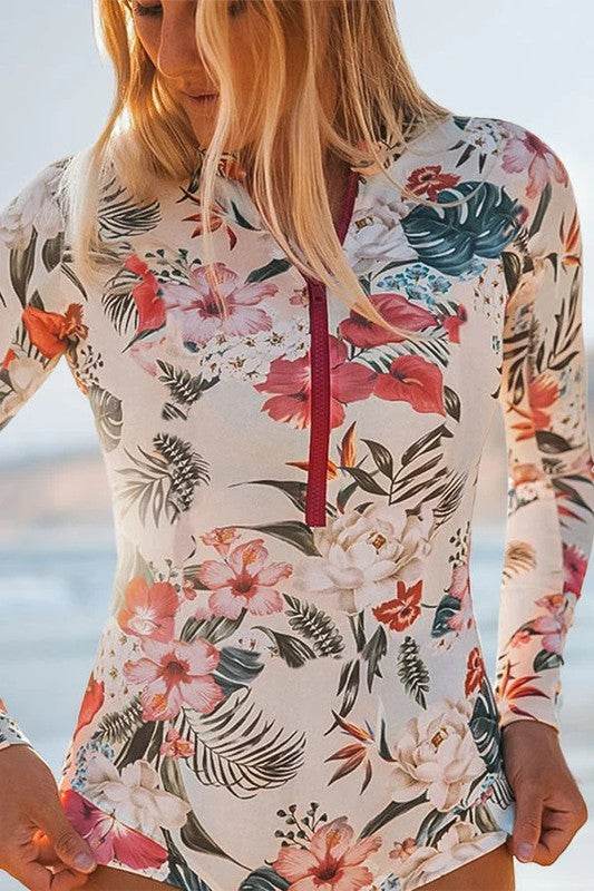 Pink Floral Zip Long Sleeve UPF50 Rash Guard - Shop Style & More | Fresh Looks, Everyday Deals & Free Shipping