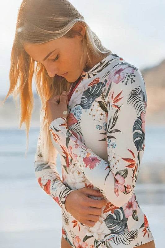 Pink Floral Zip Long Sleeve UPF50 Rash Guard - Shop Style & More | Fresh Looks, Everyday Deals & Free Shipping