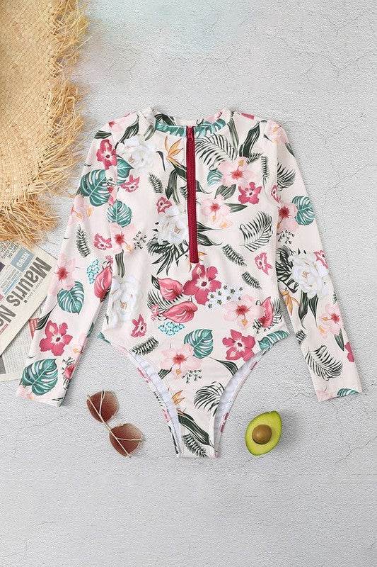Pink Floral Zip Long Sleeve UPF50 Rash Guard - Shop Style & More | Fresh Looks, Everyday Deals & Free Shipping