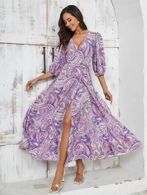 Elegant Floral Paisley Maxi Dress with Slit - Shop Style & More | Fresh Looks, Everyday Deals & Free Shipping