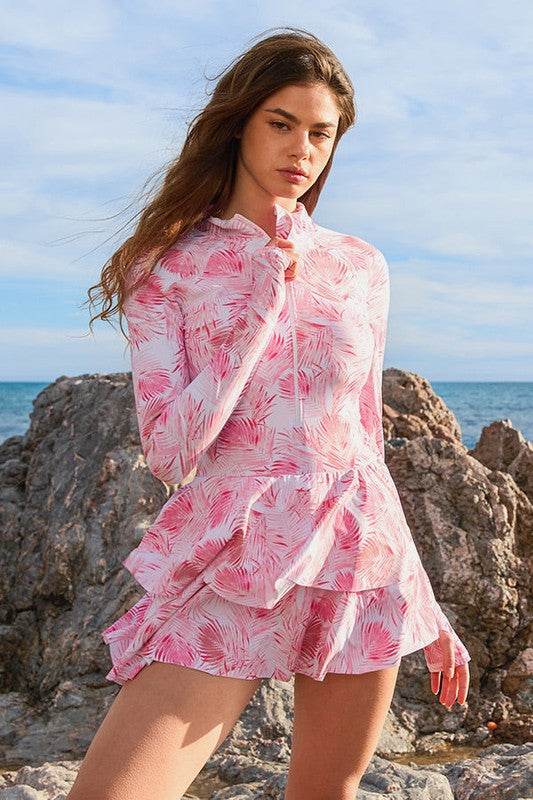 One-Piece Long Sleeve UPF50 Ruffle Skirt Swim Suit - Shop Style & More | Fresh Looks, Everyday Deals & Free Shipping