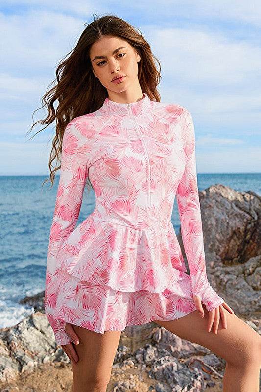 One-Piece Long Sleeve UPF50 Ruffle Skirt Swim Suit - Shop Style & More | Fresh Looks, Everyday Deals & Free Shipping