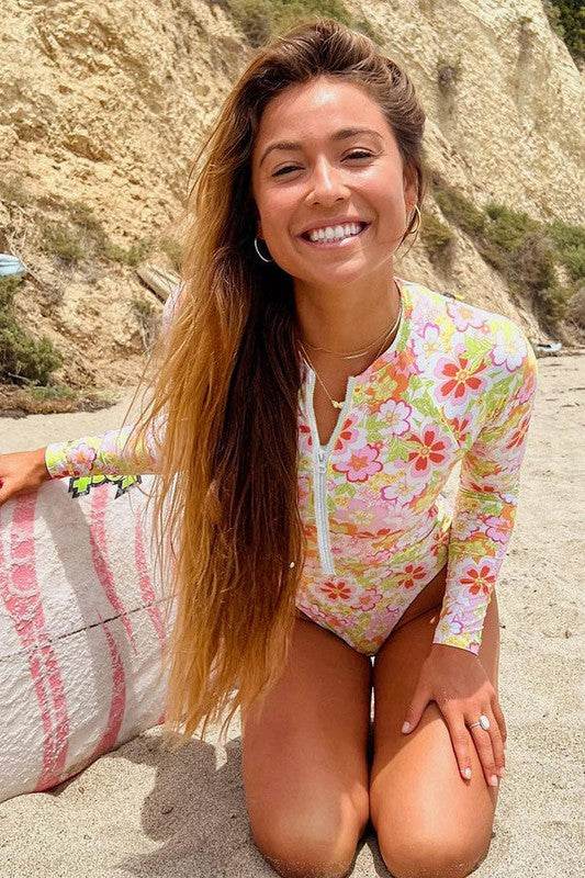 Floral Print One Piece Long Sleeve UPF50 Swimsuit - Shop Style & More | Fresh Looks, Everyday Deals & Free Shipping