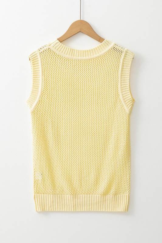 Solid Color Hollowed Knit Round Neck Sweater Vest - Shop Style & More | Fresh Looks, Everyday Deals & Free Shipping