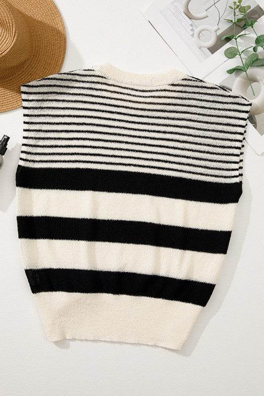 Black white Striped O Neck Sweater Vest - Shop Style & More | Fresh Looks, Everyday Deals & Free Shipping