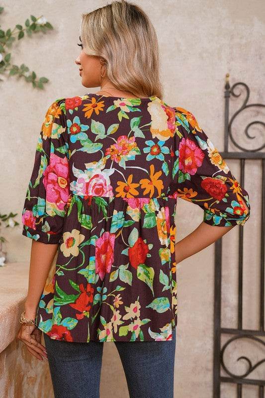 Gray Flower Embroidered Trim Half Sleeve Blouse - Shop Style & More | Fresh Looks, Everyday Deals & Free Shipping