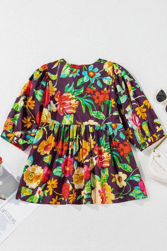Gray Flower Embroidered Trim Half Sleeve Blouse - Shop Style & More | Fresh Looks, Everyday Deals & Free Shipping