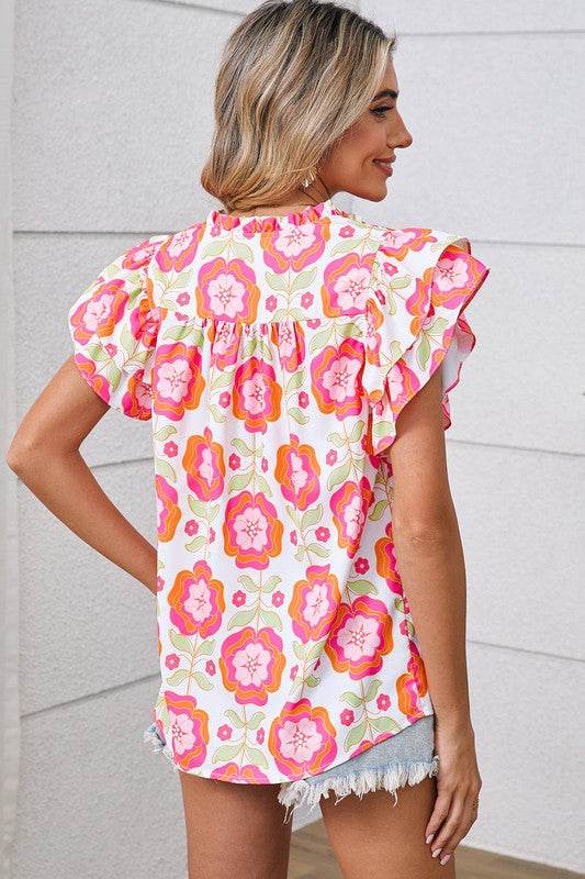 Rose Boho Floral Print Ricrac Ruffle Sleeve Blouse - Shop Style & More | Fresh Looks, Everyday Deals & Free Shipping