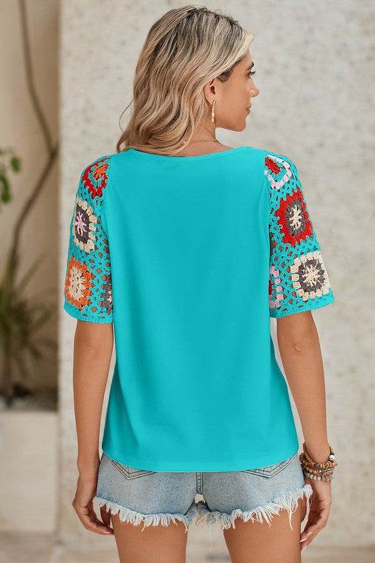 Black Floral Hollowed Crochet Sleeve Boho T Shirt - Shop Style & More | Fresh Looks, Everyday Deals & Free Shipping
