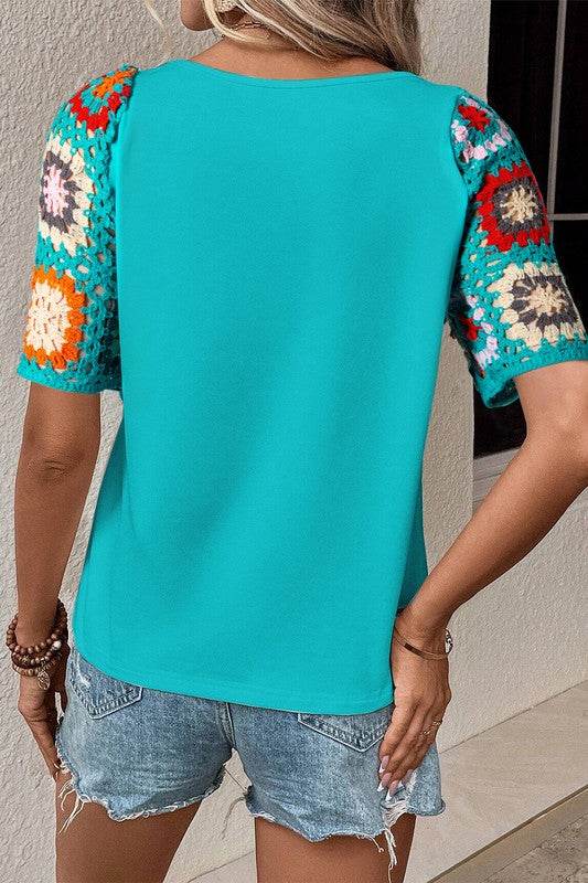 Black Floral Hollowed Crochet Sleeve Boho T Shirt - Shop Style & More | Fresh Looks, Everyday Deals & Free Shipping