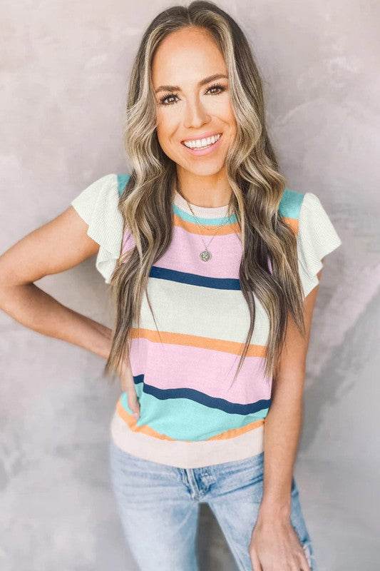 Pink mint multi stripe knit blouse - Shop Style & More | Fresh Looks, Everyday Deals & Free Shipping