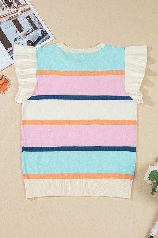 Pink mint multi stripe knit blouse - Shop Style & More | Fresh Looks, Everyday Deals & Free Shipping