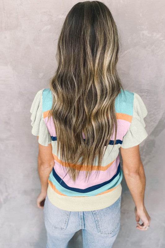 Pink mint multi stripe knit blouse - Shop Style & More | Fresh Looks, Everyday Deals & Free Shipping