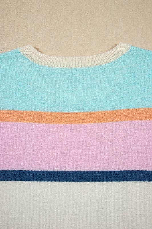 Pink mint multi stripe knit blouse - Shop Style & More | Fresh Looks, Everyday Deals & Free Shipping