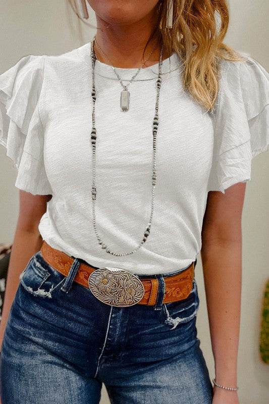 Dark Grey Ruffle Sleeve Plain Blouse - Shop Style & More | Fresh Looks, Everyday Deals & Free Shipping