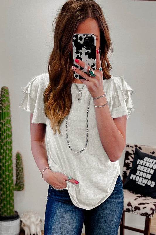 Dark Grey Ruffle Sleeve Plain Blouse - Shop Style & More | Fresh Looks, Everyday Deals & Free Shipping