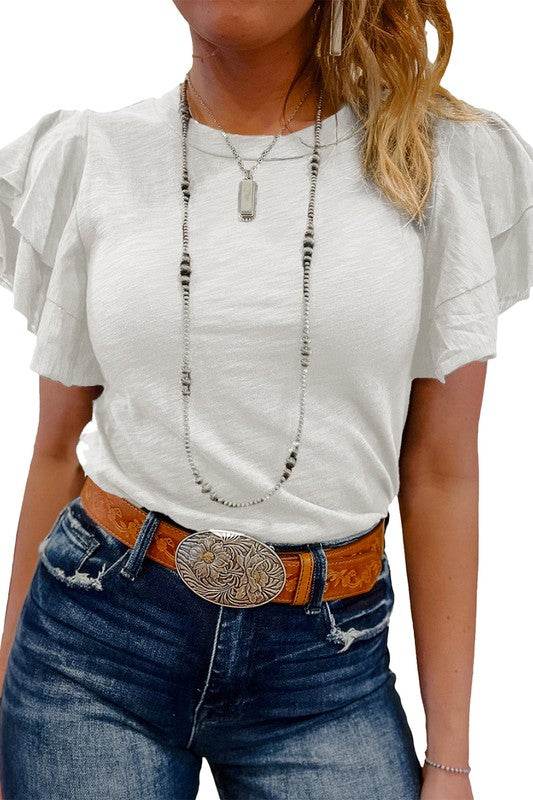 Dark Grey Ruffle Sleeve Plain Blouse - Shop Style & More | Fresh Looks, Everyday Deals & Free Shipping