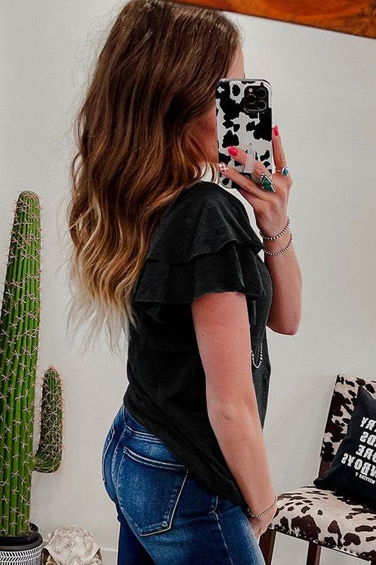 Dark Grey Ruffle Sleeve Plain Blouse - Shop Style & More | Fresh Looks, Everyday Deals & Free Shipping